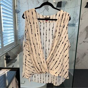 Vince Camuto Black and White Sleeveless Wrap Blouse